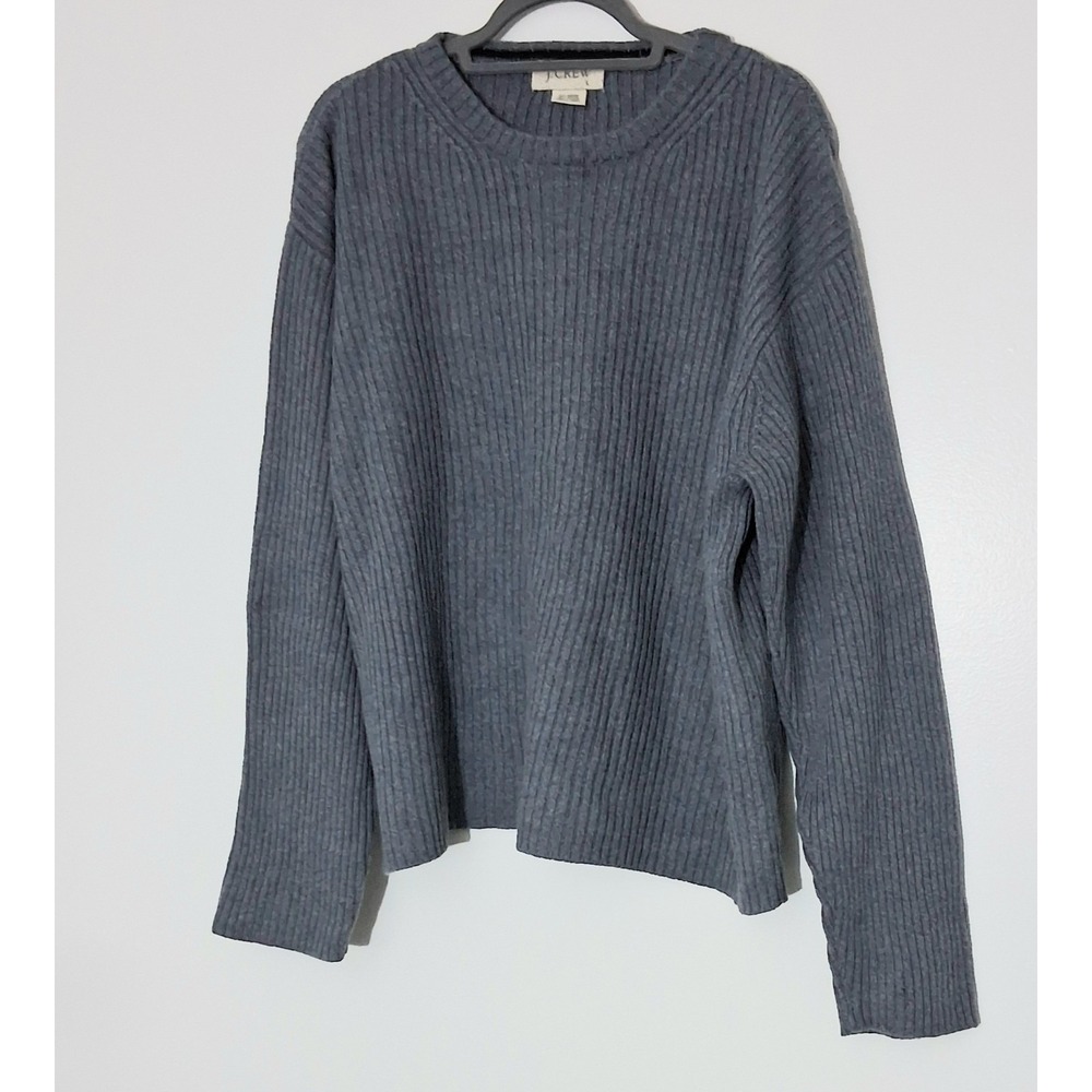 J Crew Sweater Womens Large Bluish Gray Ribbed Merino Wool Chunky Pre-owned
